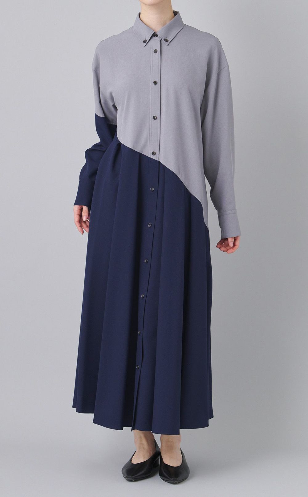 バイカラーフレアシャツワンピース