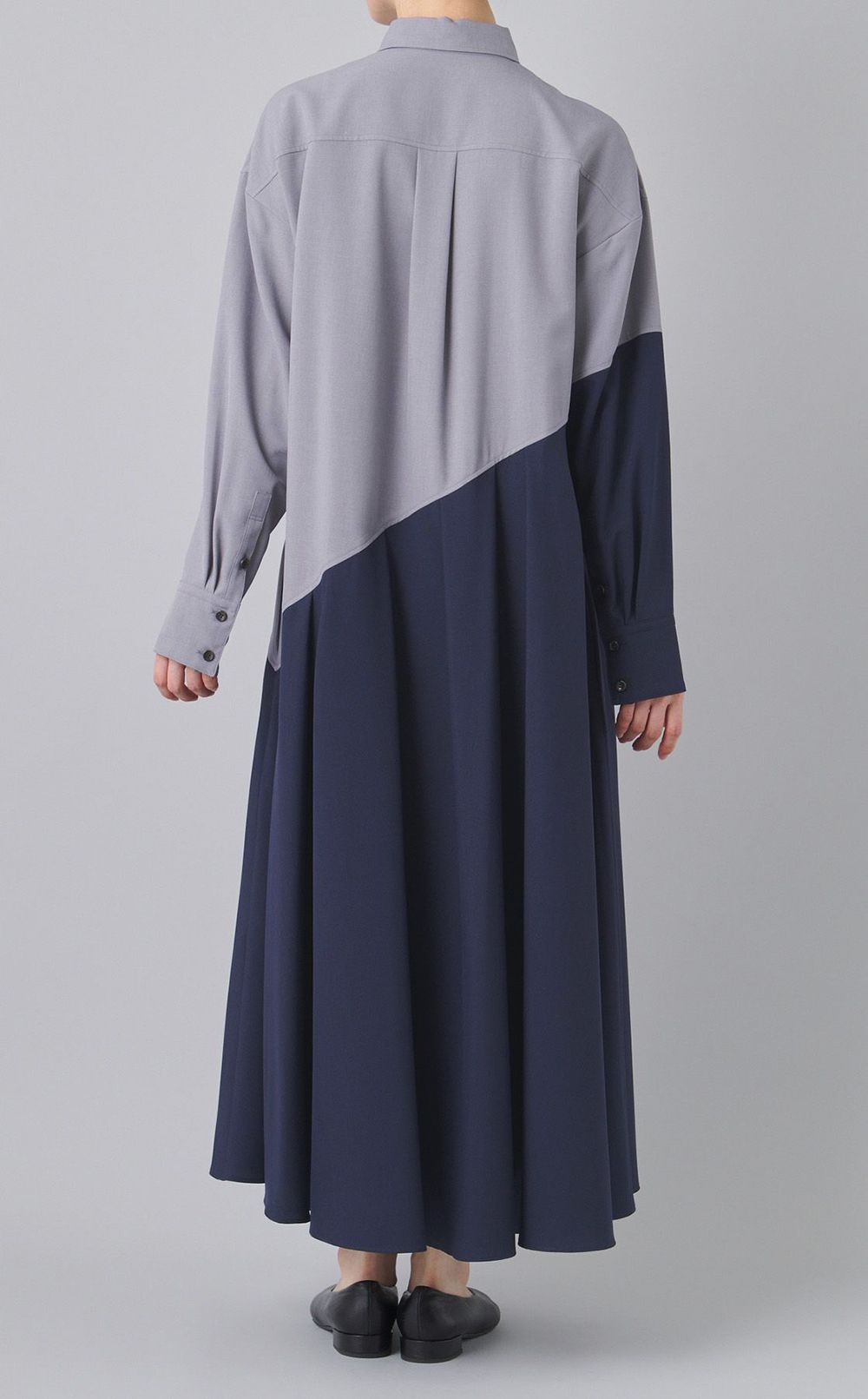 バイカラーフレアシャツワンピース