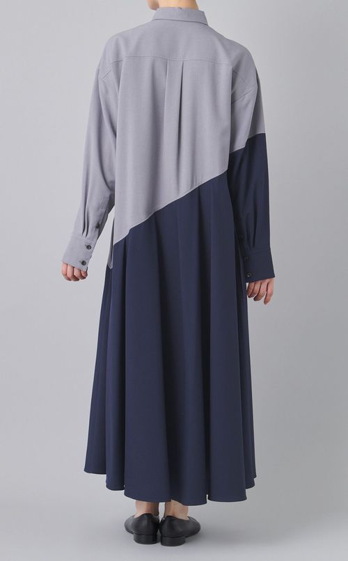 バイカラーフレアシャツワンピース