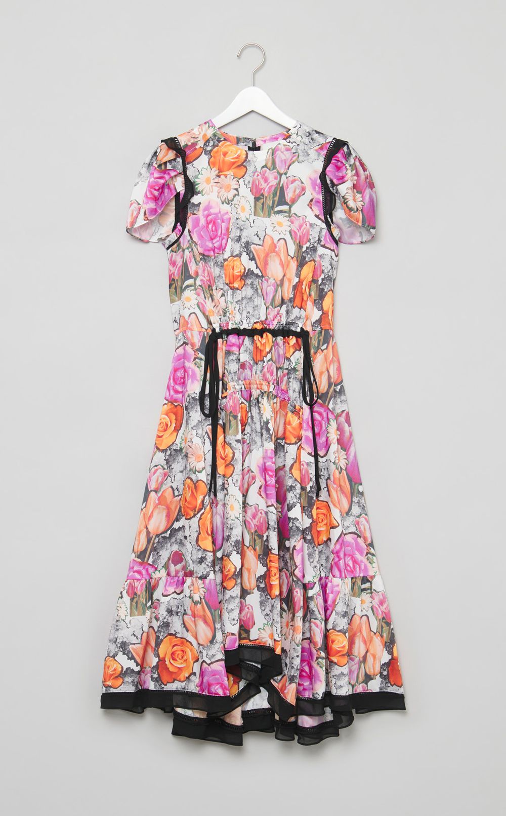 フラワープリントギャザーワンピース