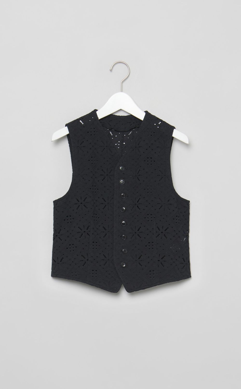 コットンレースノーカラーベスト