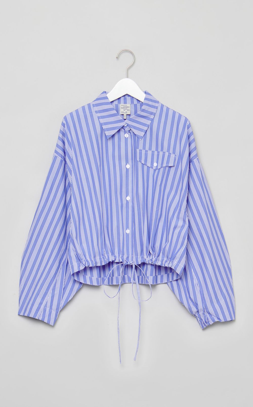 ストライプドローストリングコットンシャツ