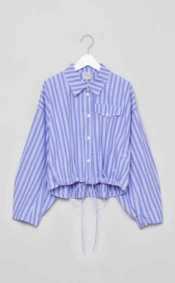 ストライプドローストリングコットンシャツ