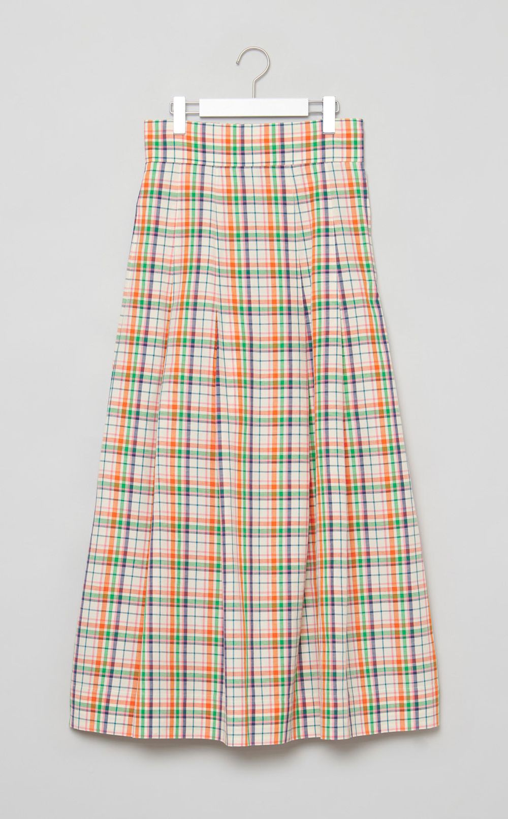 コットンリネンチェックミディスカート