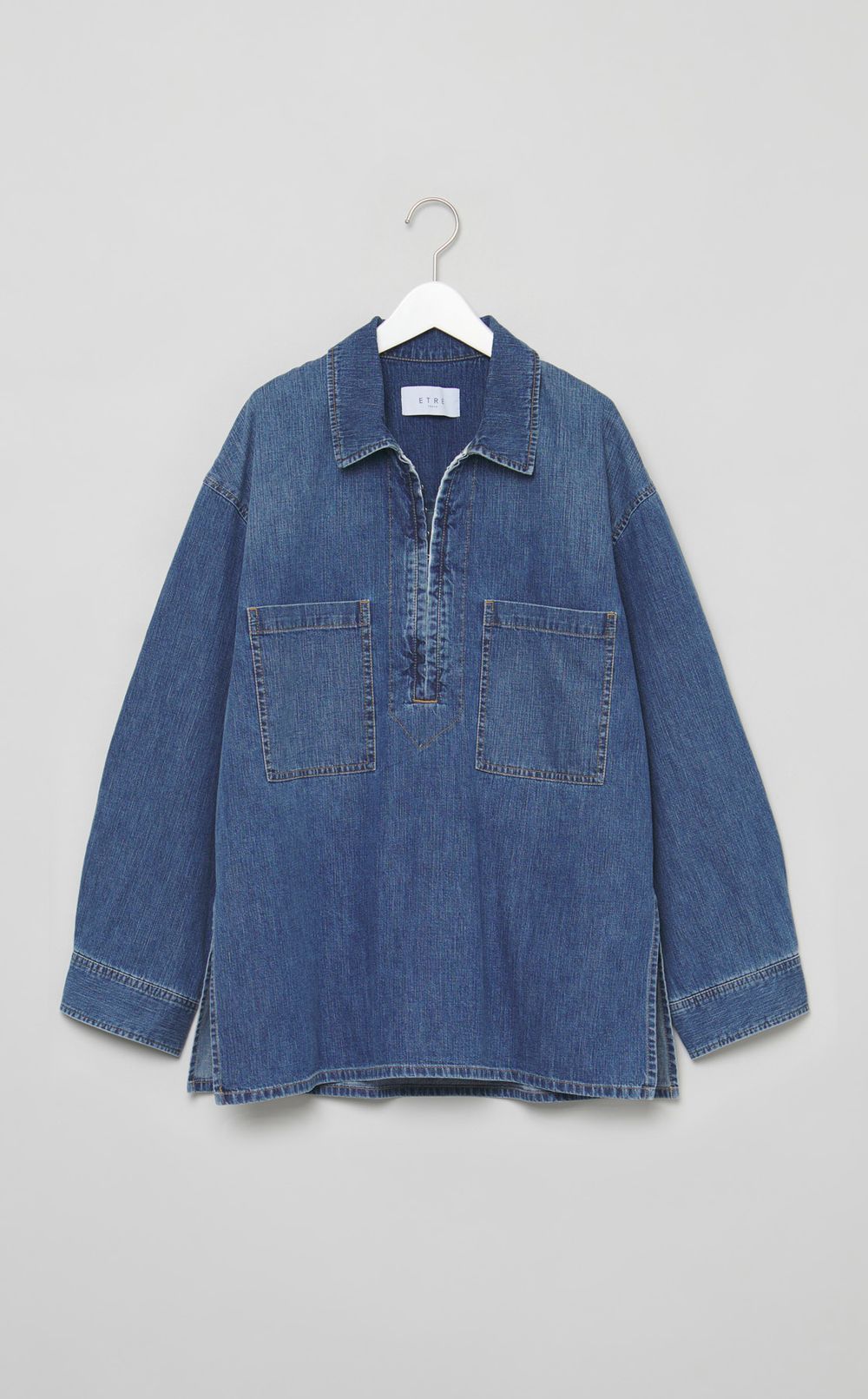 オープンカラーオーバーデニムシャツ