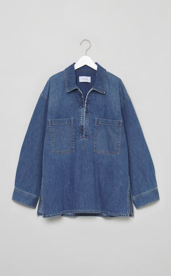 オープンカラーオーバーデニムシャツ