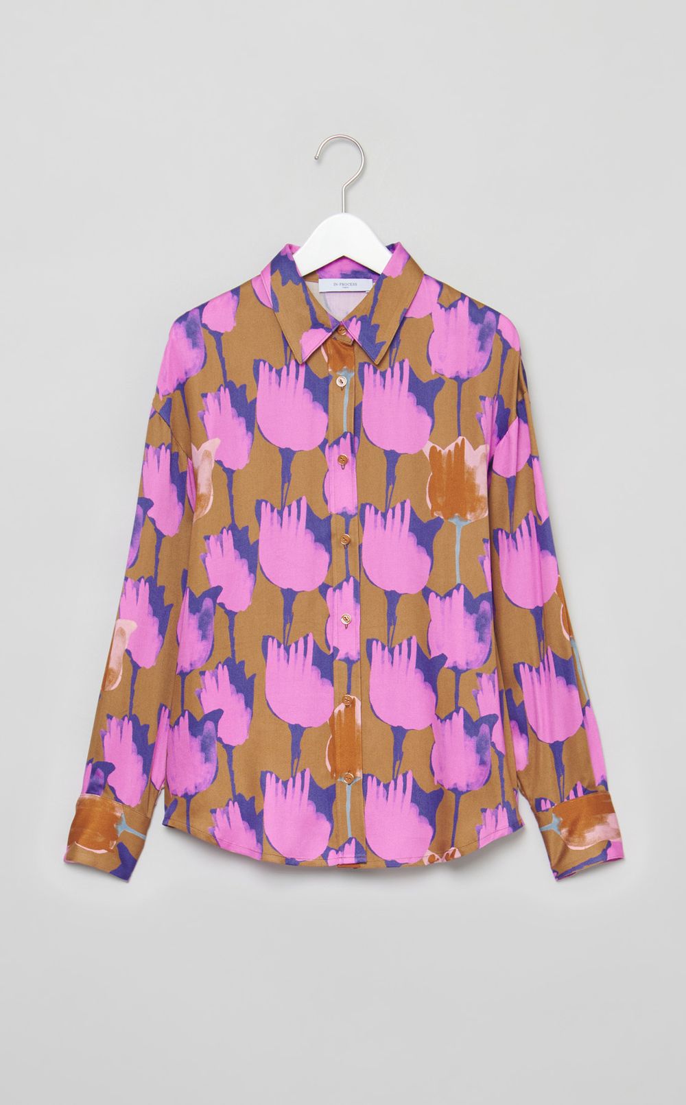 フラワープリントサテンシャツ