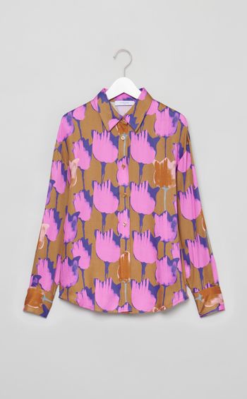 フラワープリントサテンシャツ