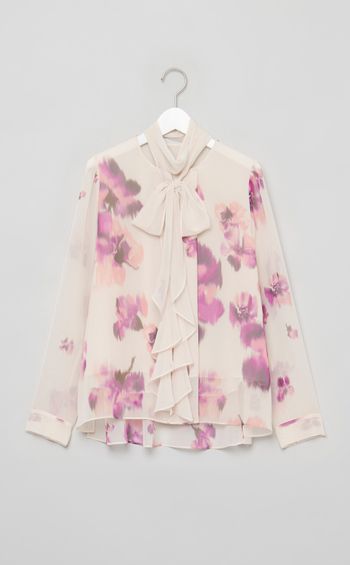 フラワープリントボウタイブラウス