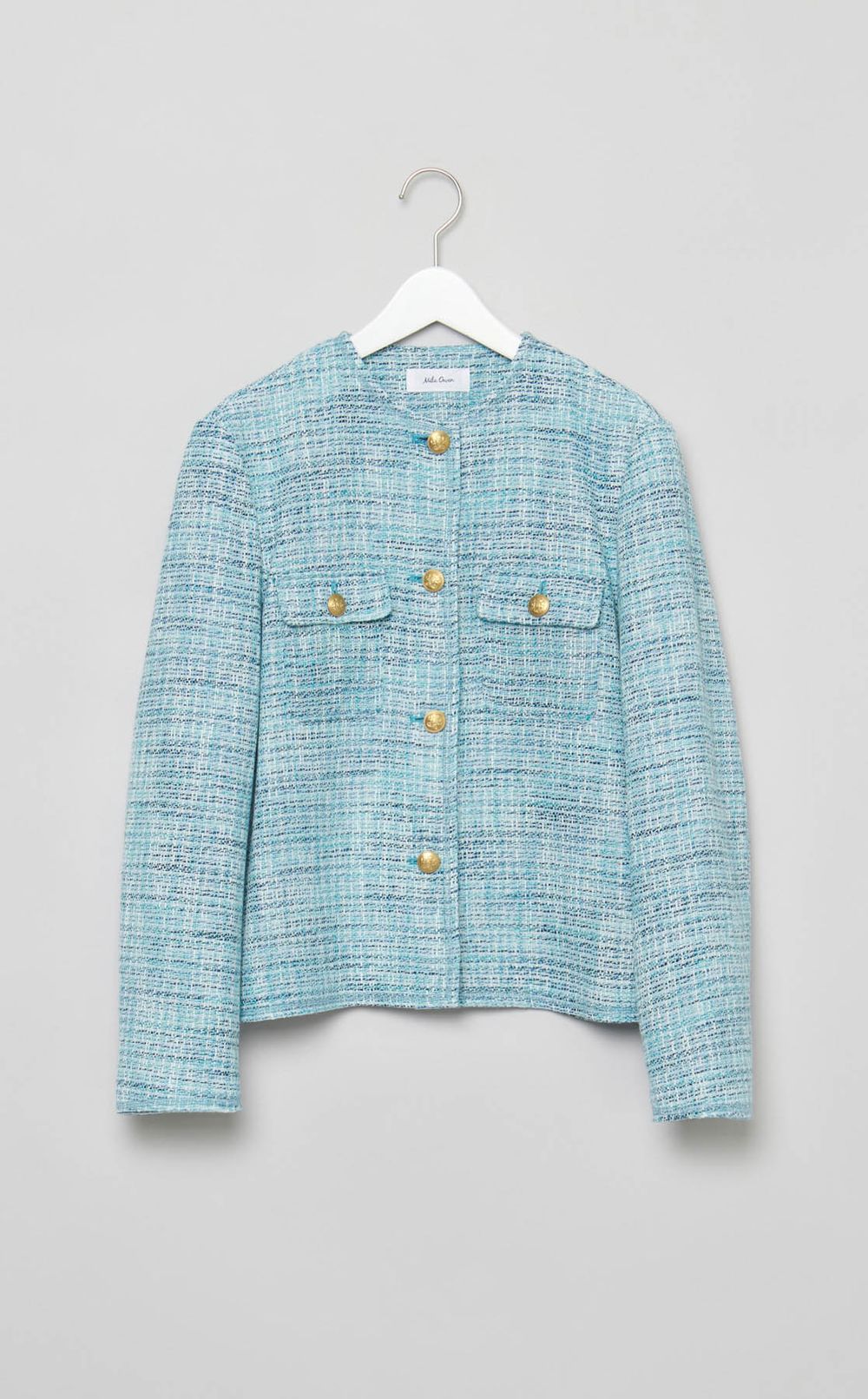 ノーカラーツイードジャケット