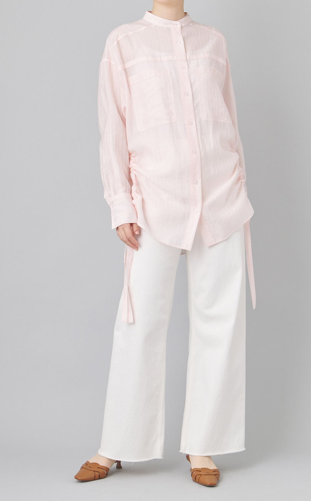 サイドギャザーバンドカラーシャツ