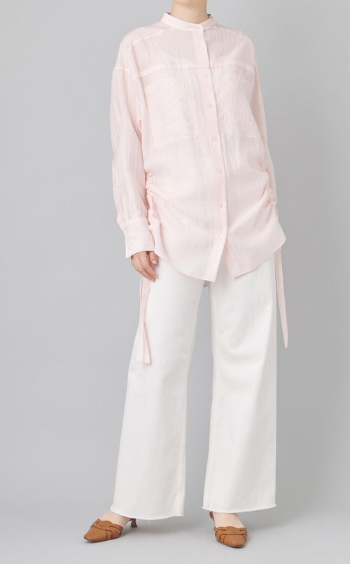 サイドギャザーバンドカラーシャツ