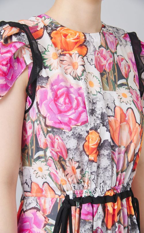 フラワープリントギャザーワンピース