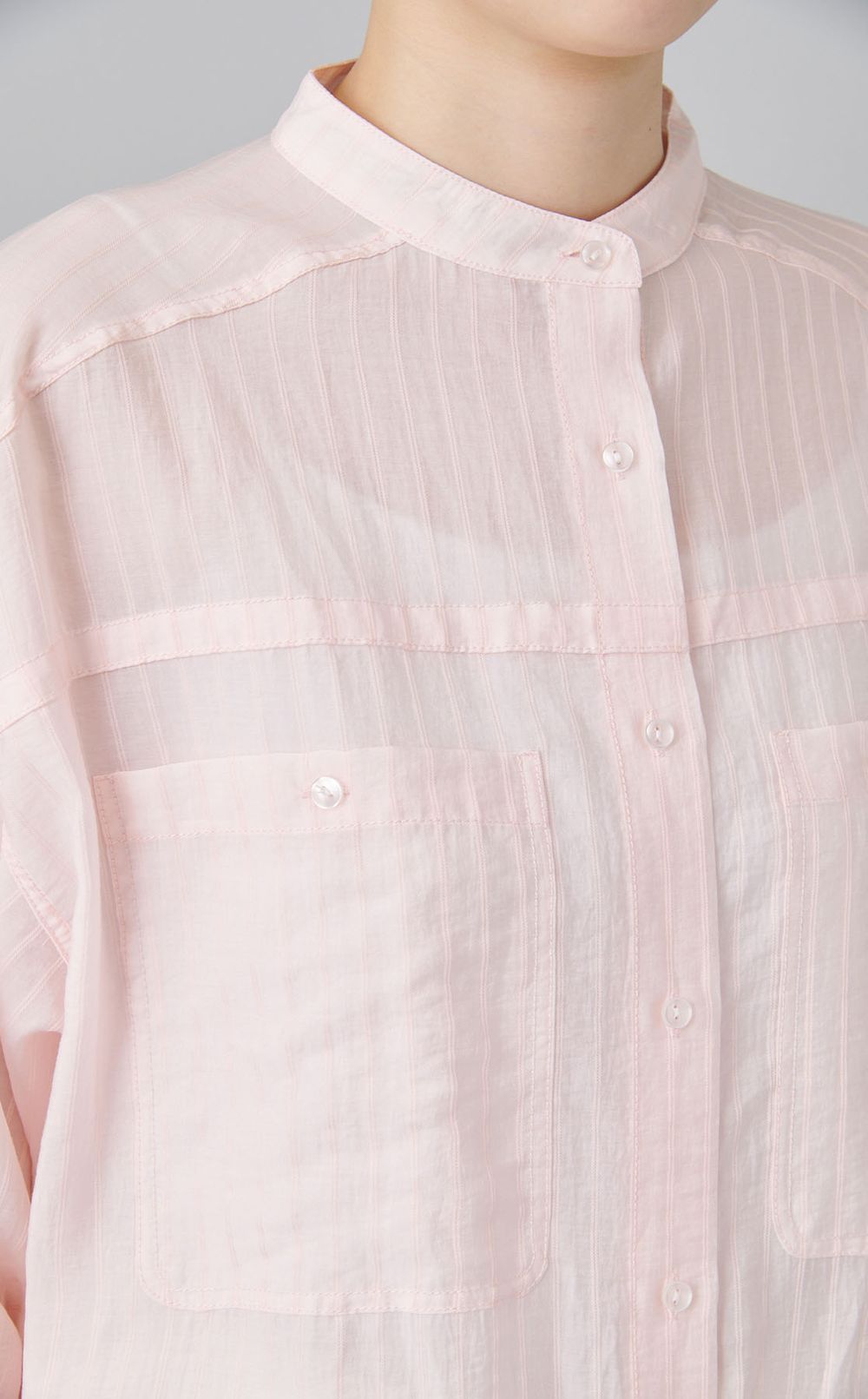 サイドギャザーバンドカラーシャツ