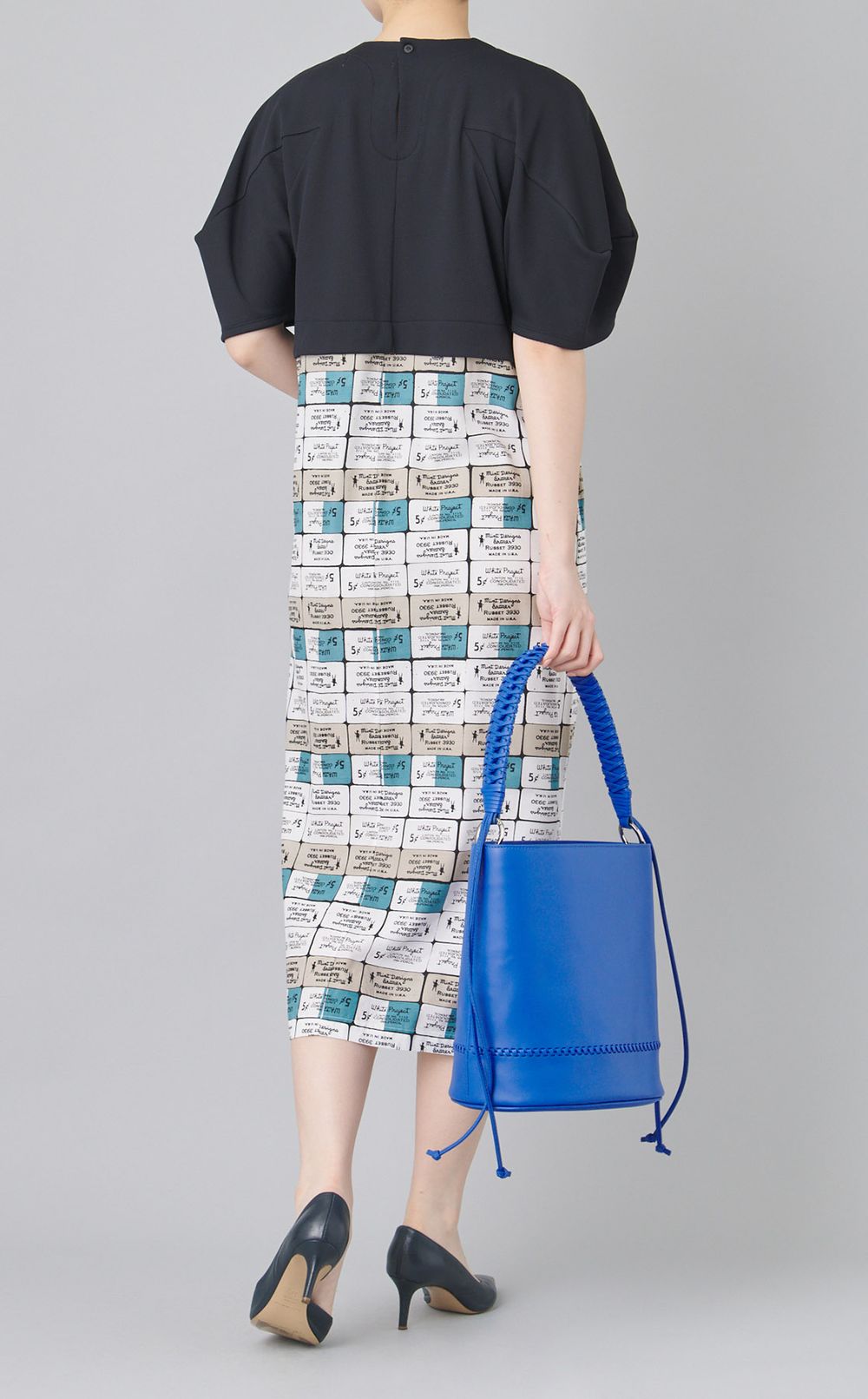 異素材コンビプリントワンピース