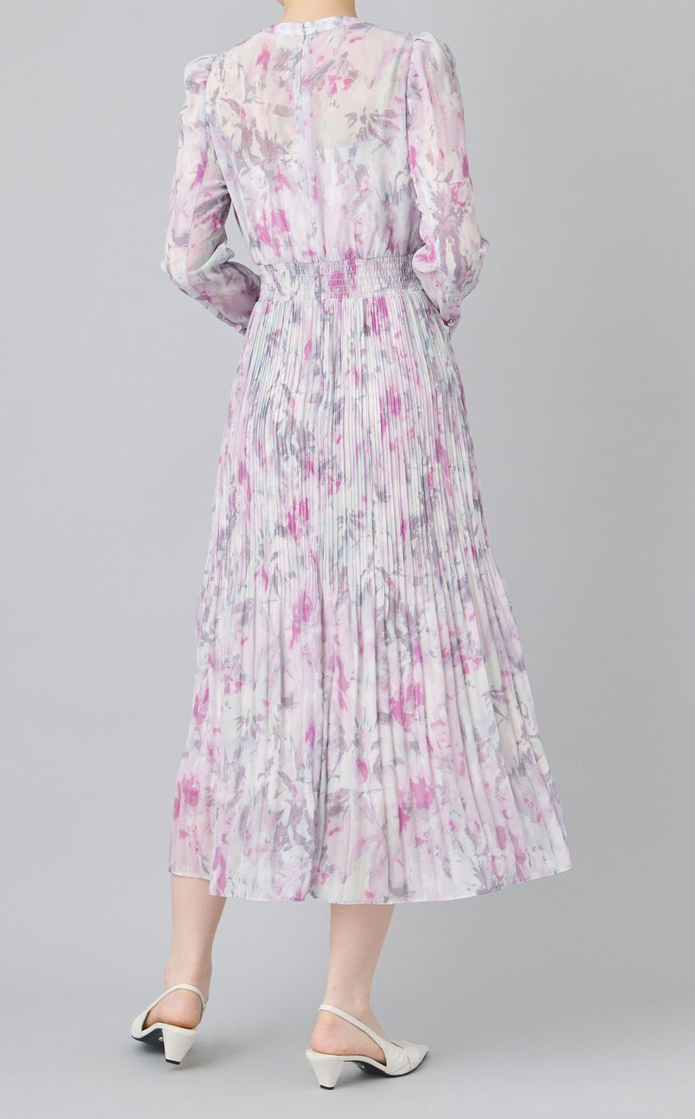 プリントボウタイプリーツワンピース