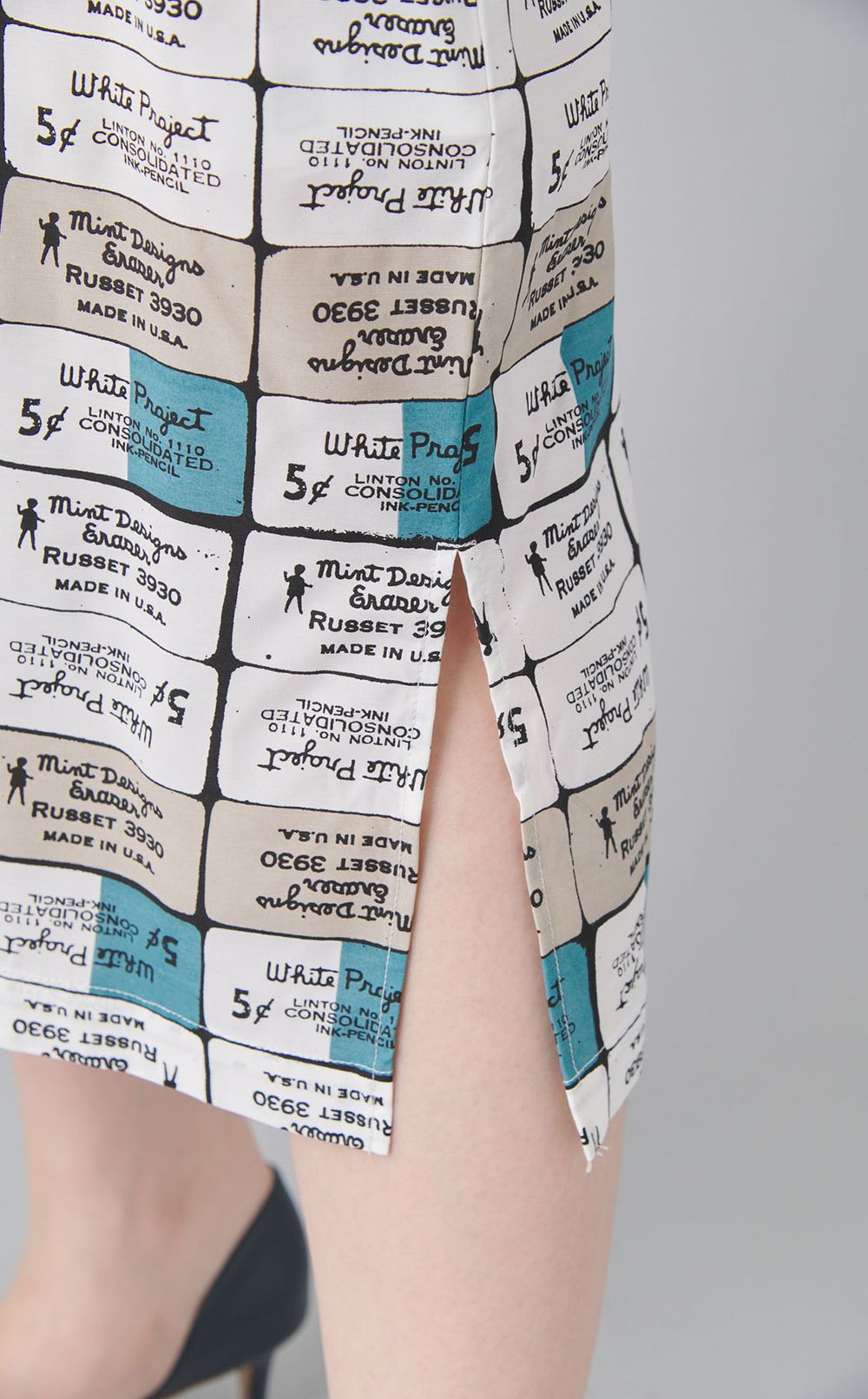 異素材コンビプリントワンピース