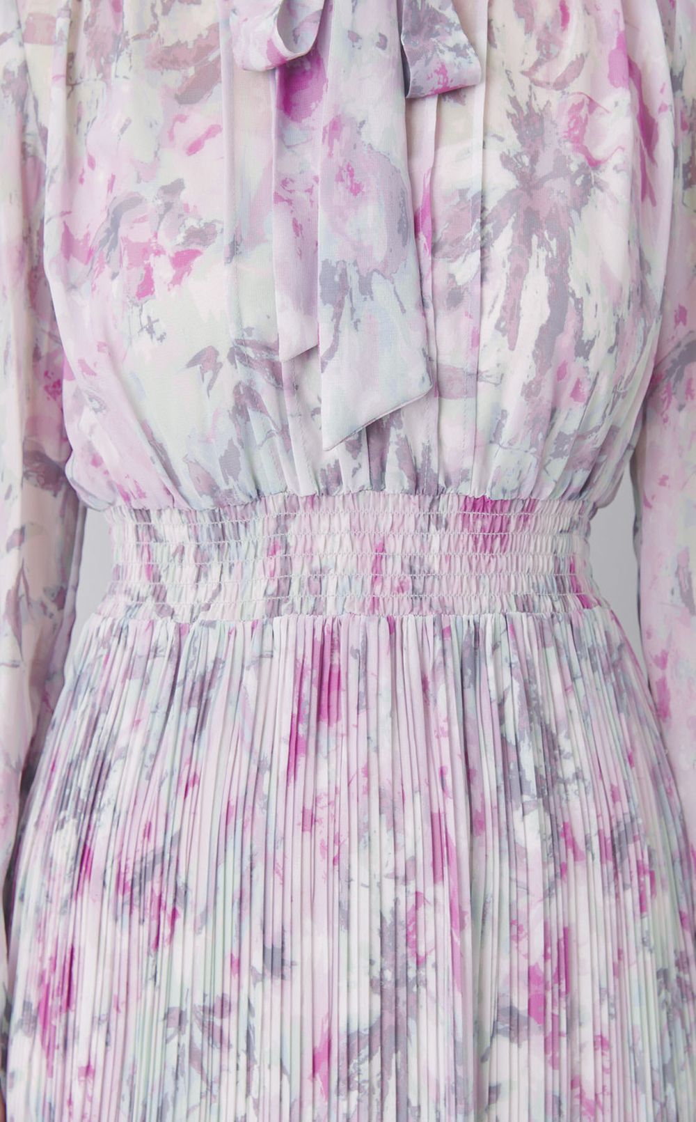 プリントボウタイプリーツワンピース