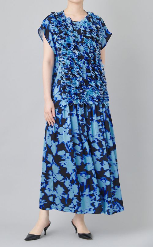 プリントフリルデザインブラウス