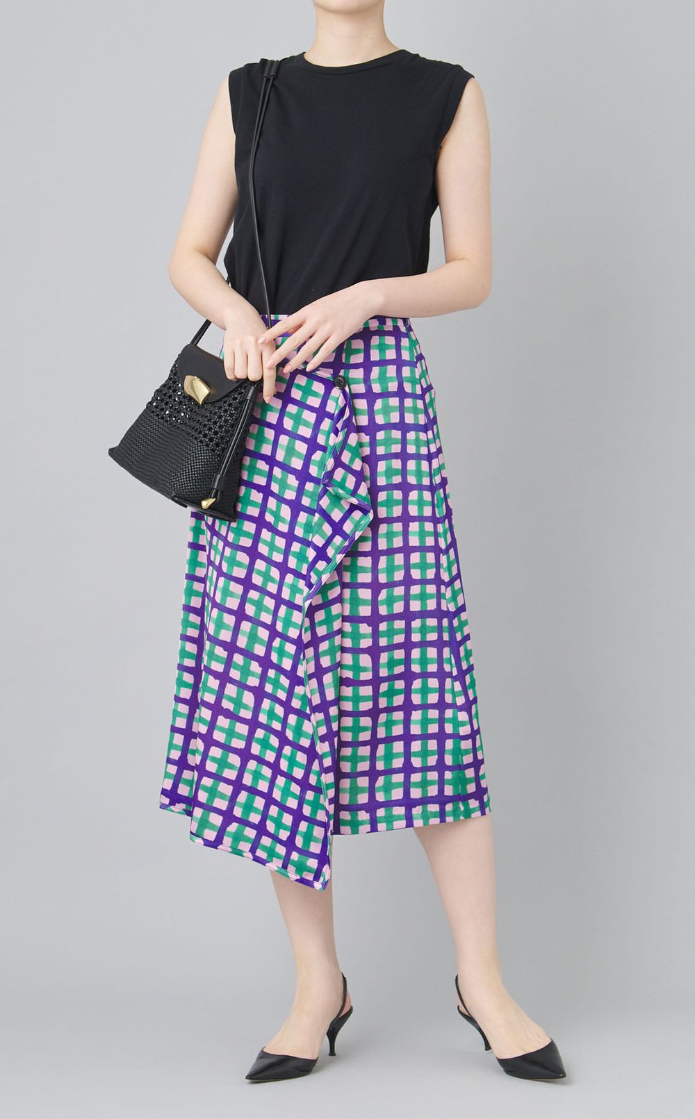 チェックプリントラップスカート