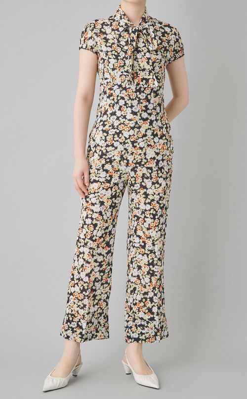 フラワープリントボウタイブラウス