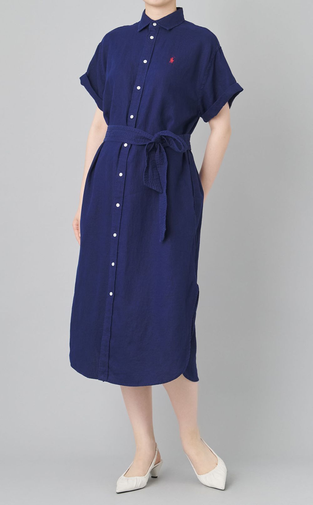 リネンショートスリーブシャツワンピース