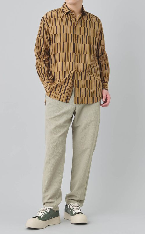 シアサッカーテーパードパンツ