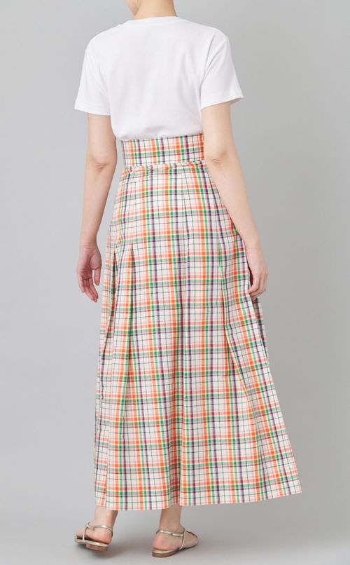 コットンリネンチェックミディスカート