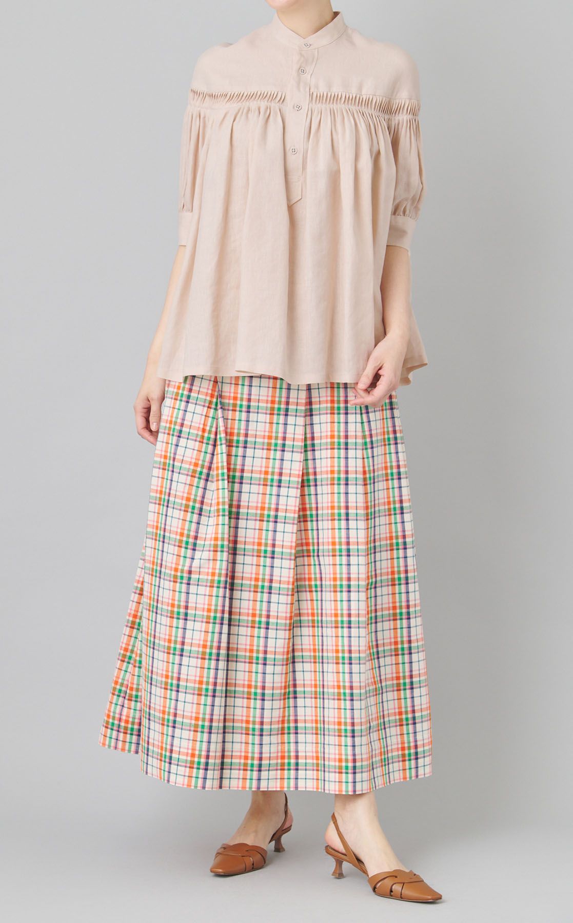 SCYE｜コットンリネンチェックミディスカート