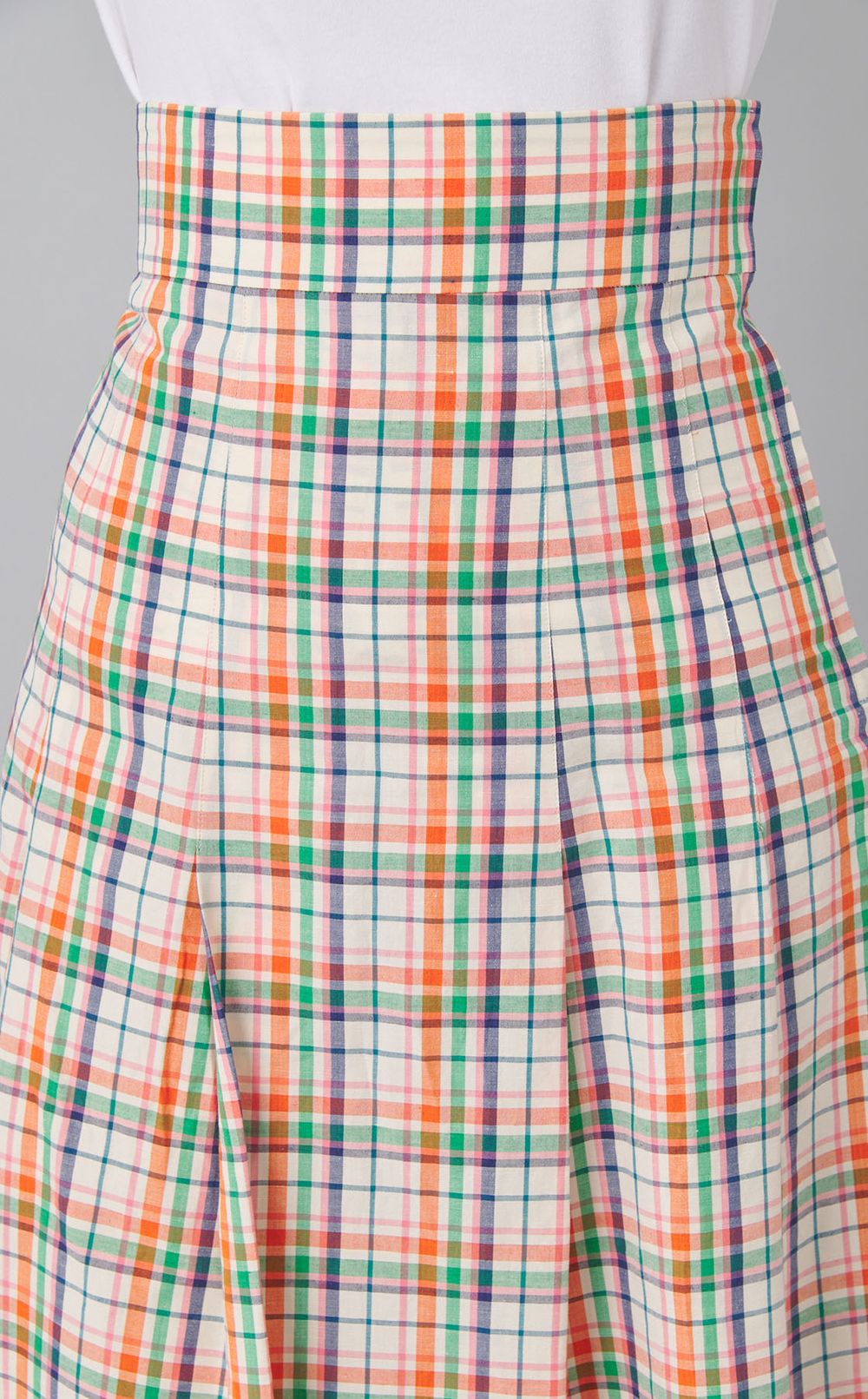 コットンリネンチェックミディスカート