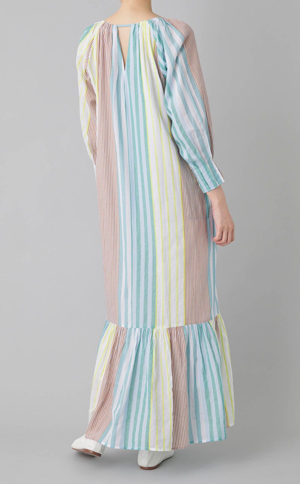ストライプギャザーネックワンピース