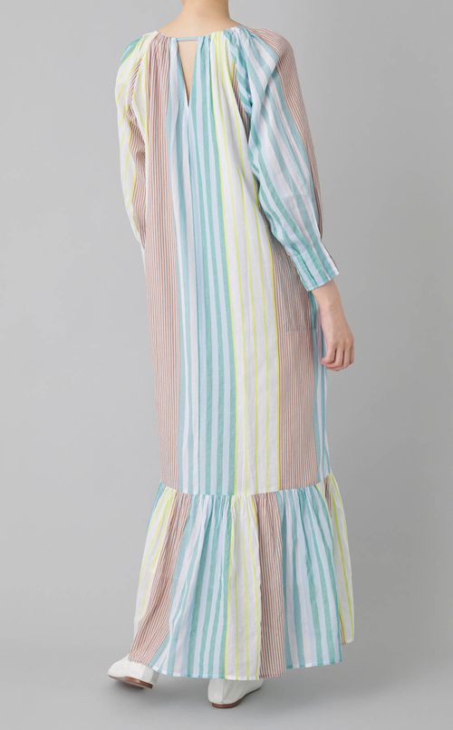 ストライプギャザーネックワンピース