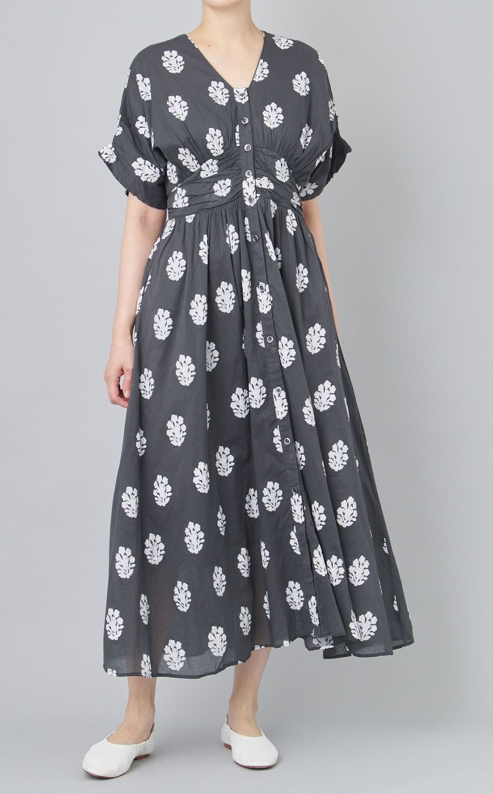 セダムフォイルプリントギャザードレス