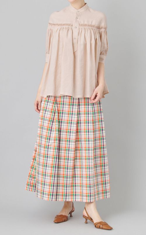 リネンギャザーハーフスリーブブラウス