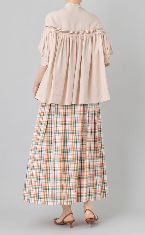 リネンギャザーハーフスリーブブラウス