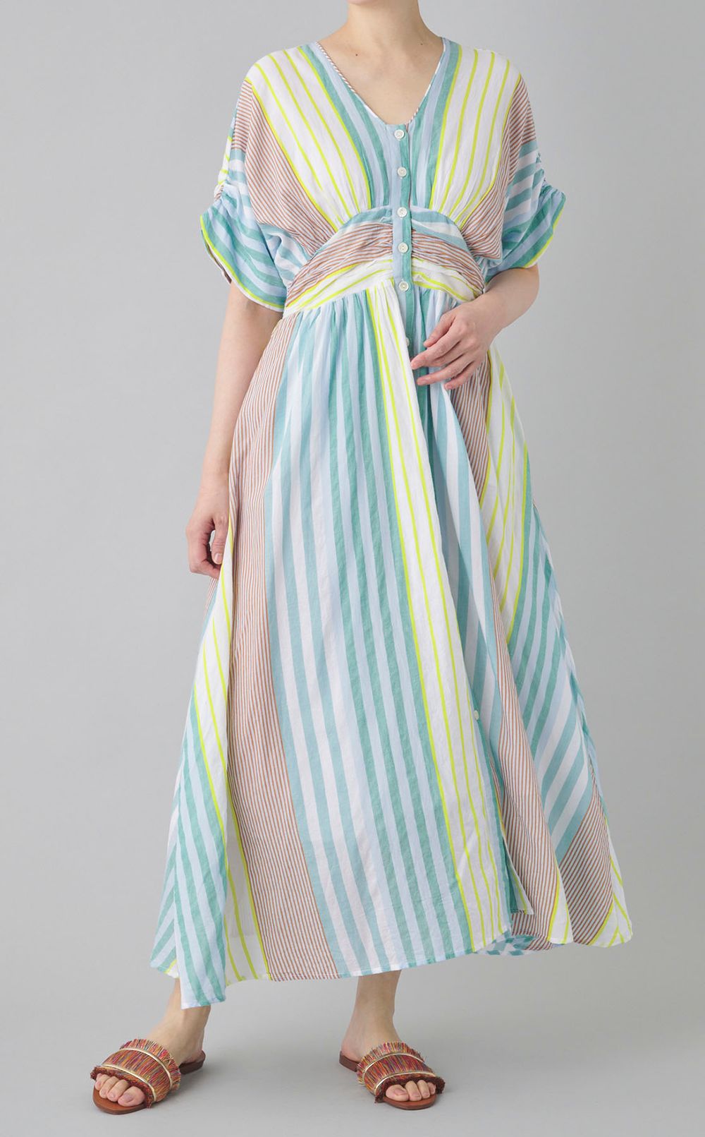 ストライプウェストギャザーワンピース