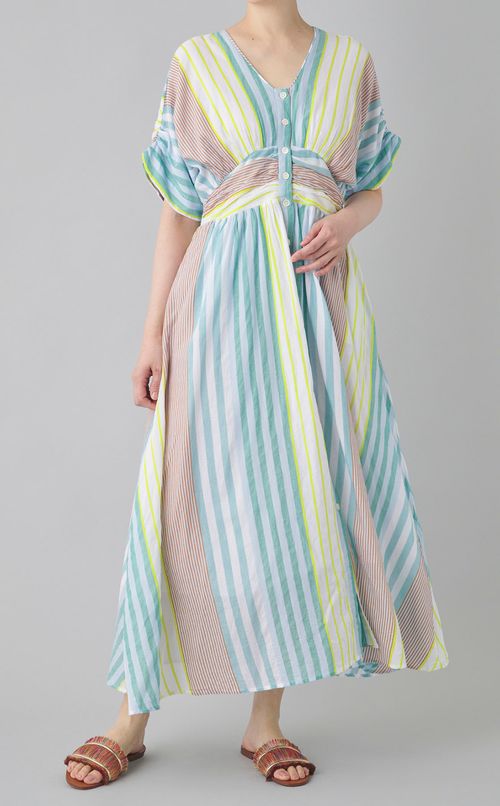 ストライプウェストギャザーワンピース