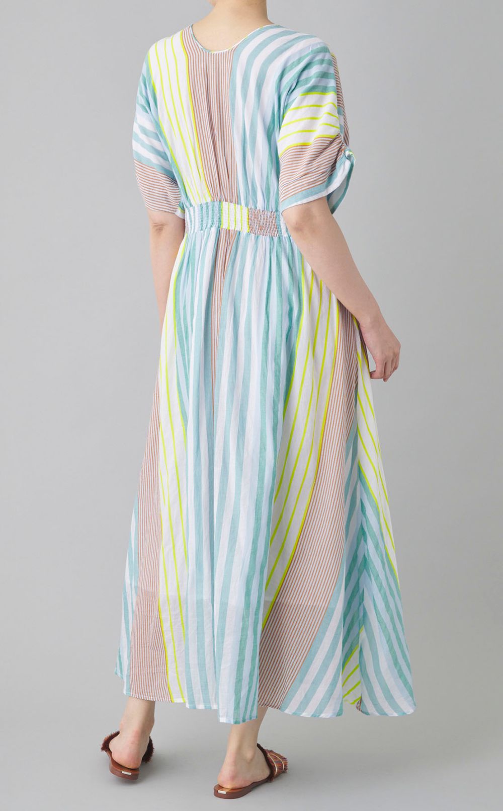 ストライプウェストギャザーワンピース