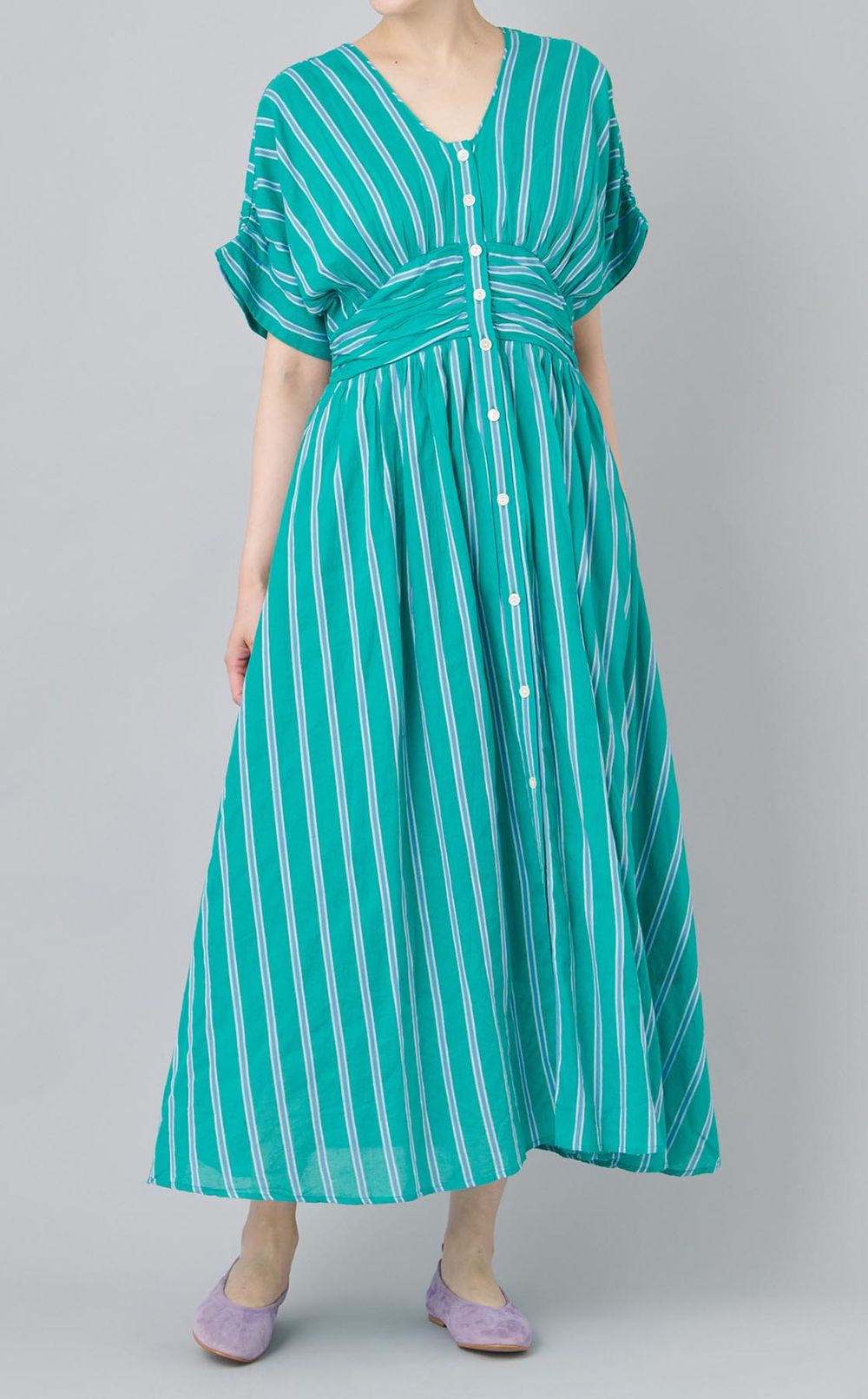 ストライプウェストギャザーワンピース