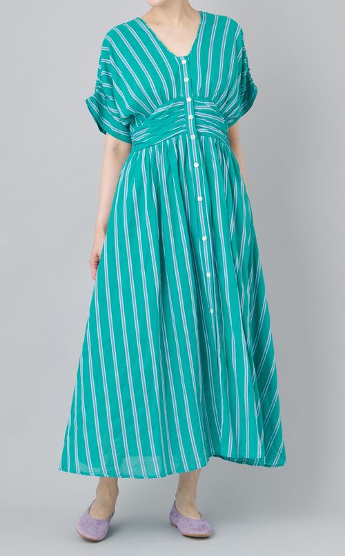 ストライプウェストギャザーワンピース