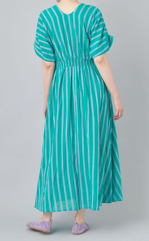 ストライプウェストギャザーワンピース