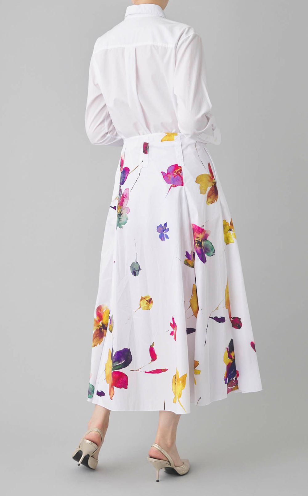 コットンフラワープリントフレアスカート