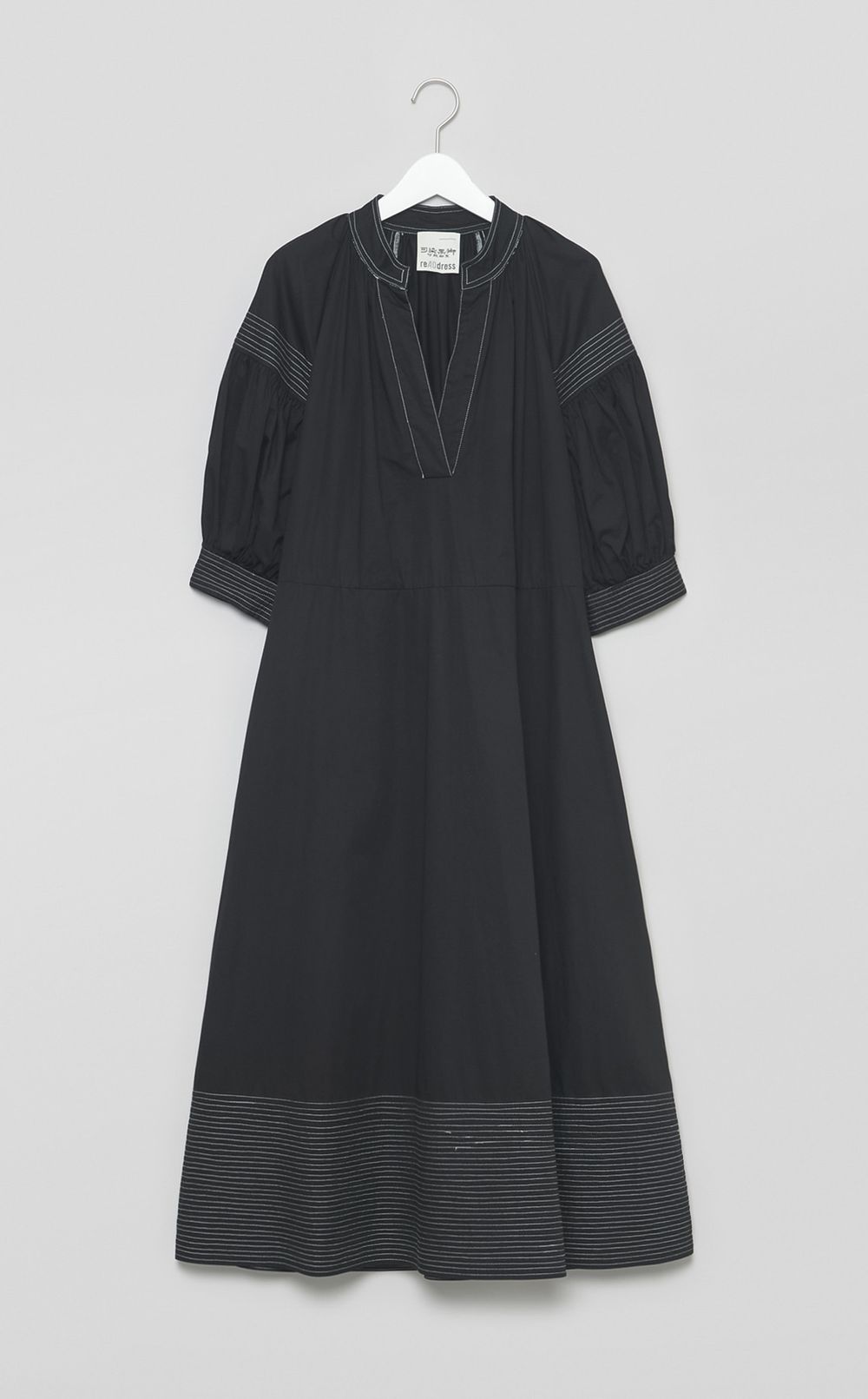 【reADdress】キーネックギャザースリーブロングドレス