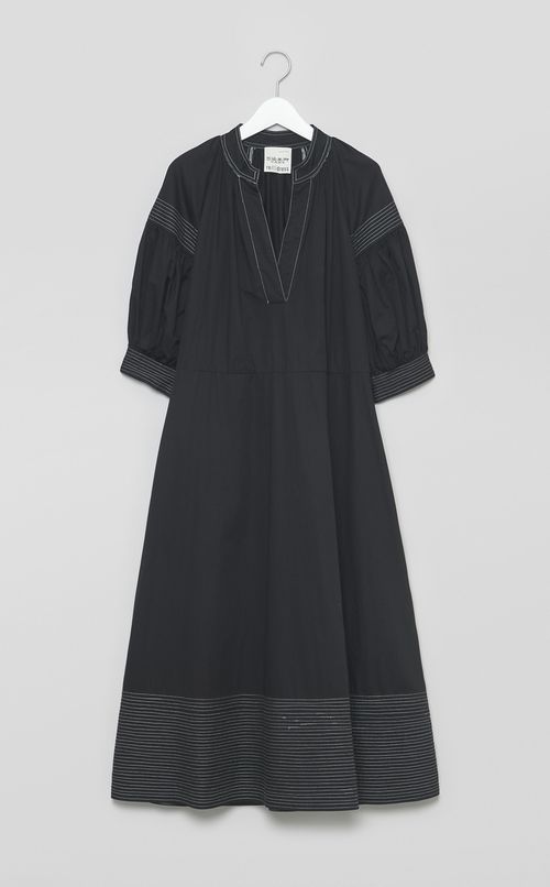 【reADdress】キーネックギャザースリーブロングドレス