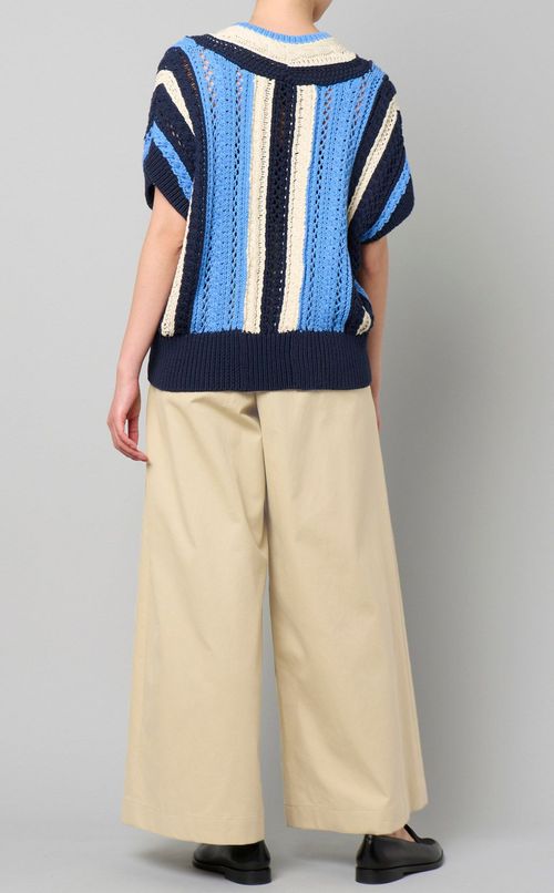 コットン配色Vネックニットベスト
