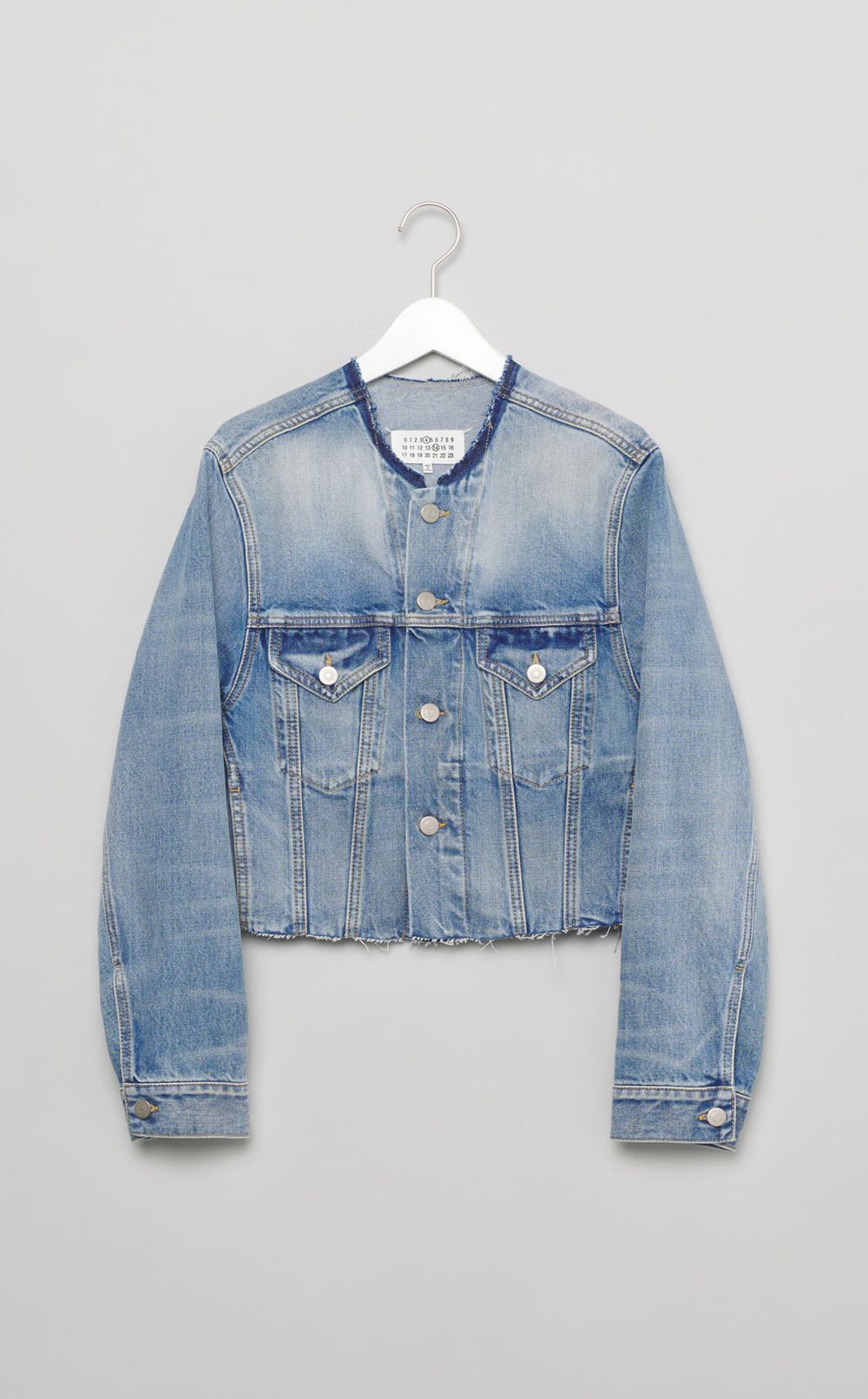 ノーカラーカットオフデニムブルゾン