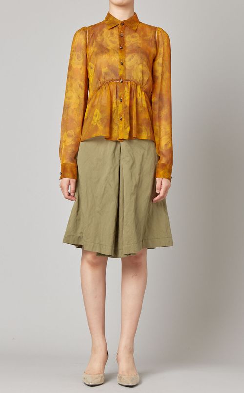 フラワープリント切替シャツ