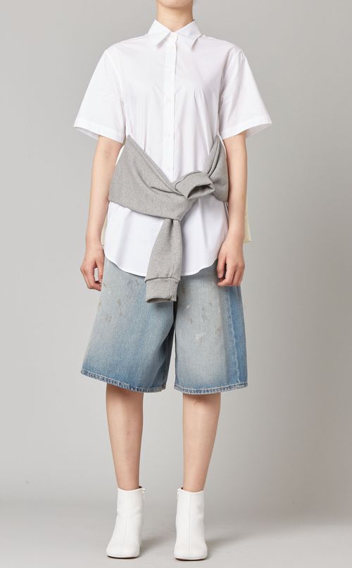 スリーブデザインコットンシャツ