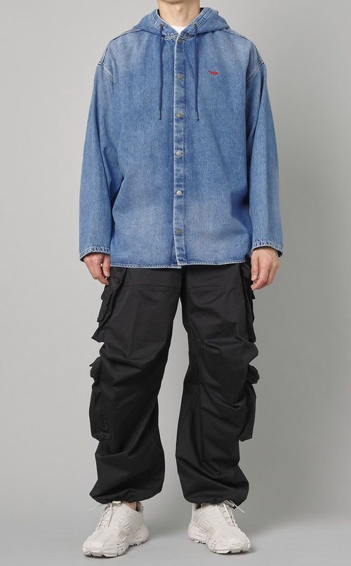 デニムフードシャツ