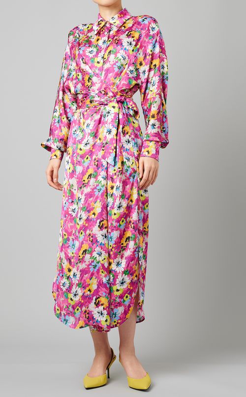 フラワープリントシャツワンピース